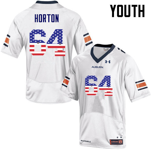 Youth #64 Mike Horton Auburn Tigers USA Flag Fashion College Football Jerseys-White